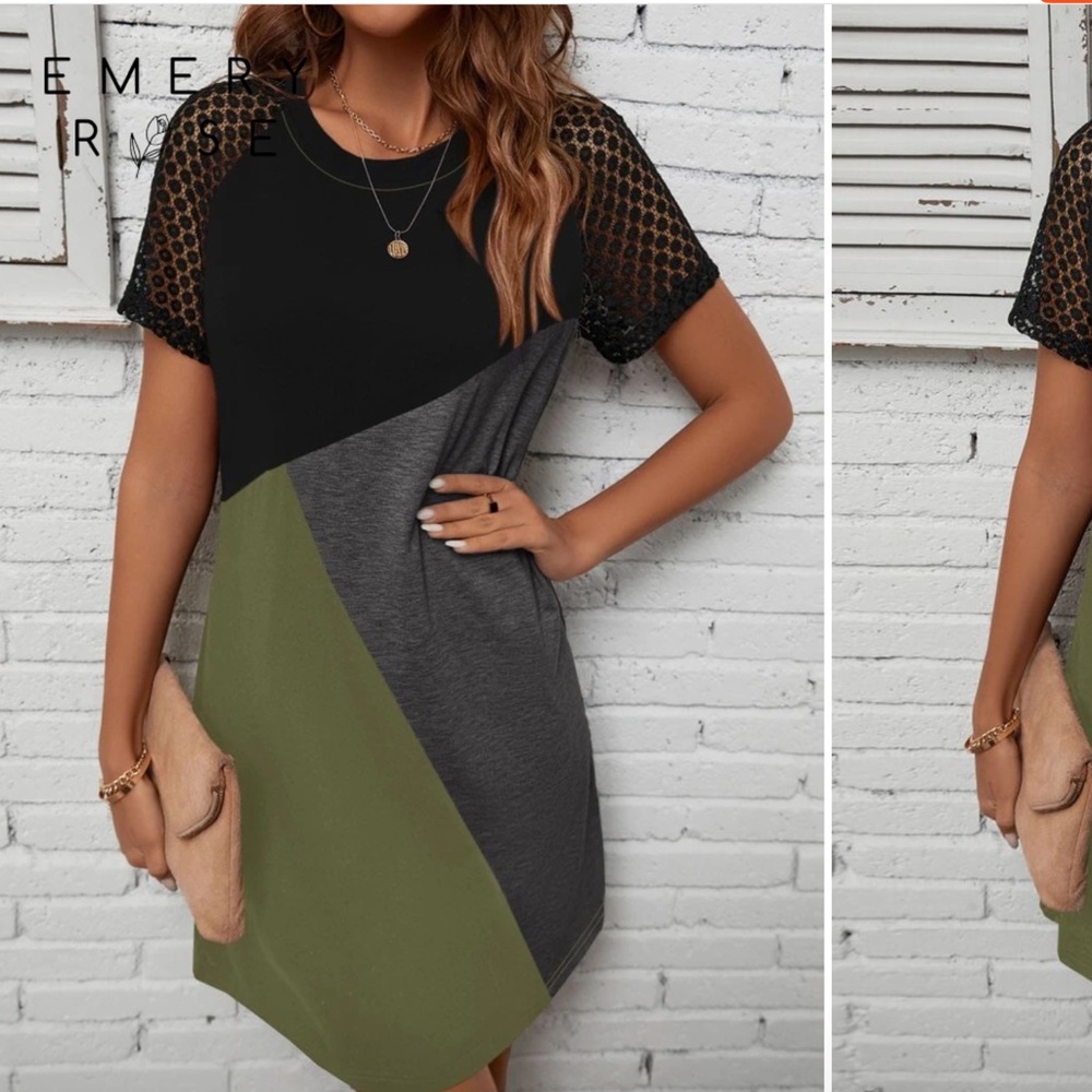 Colorblock Contrast Lace Raglan Sleeve Tee Dress